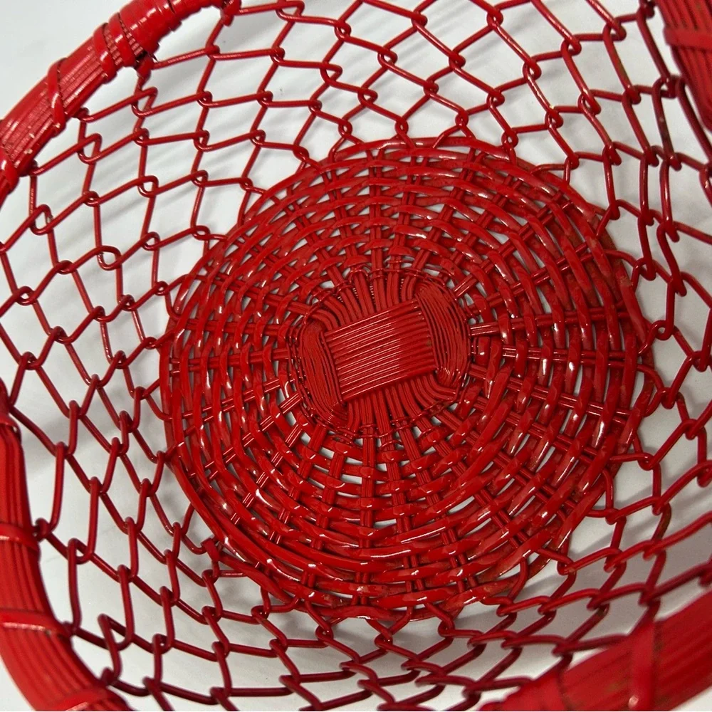 Bright Red Enamel‎ Metal Woven Apple Shaped Basket